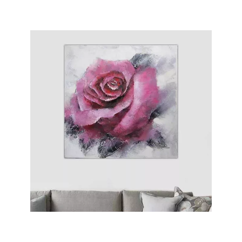 Bloemenschilderij, vluchtig roze 100 x 100 cm