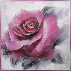 Bloemenschilderij, vluchtig roze 100 x 100 cm