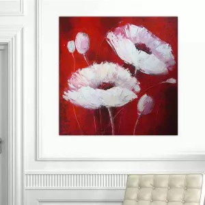 Bloem schilderij, vierkant op rode achtergrond