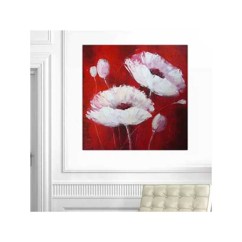 Bloem schilderij, vierkant op rode achtergrond