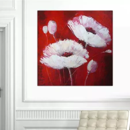 Bloem schilderij, vierkant op rode achtergrond