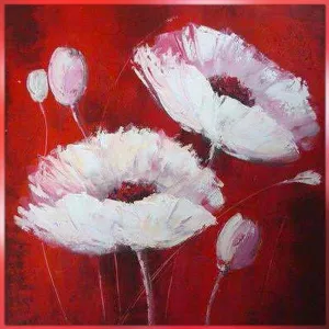 Bloem schilderij, vierkant op rode achtergrond
