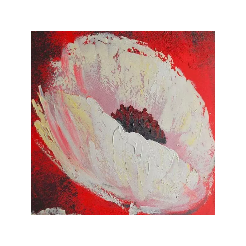 Bloem schilderij, vierkant op rode achtergrond
