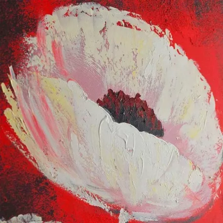 Bloem schilderij, vierkant op rode achtergrond