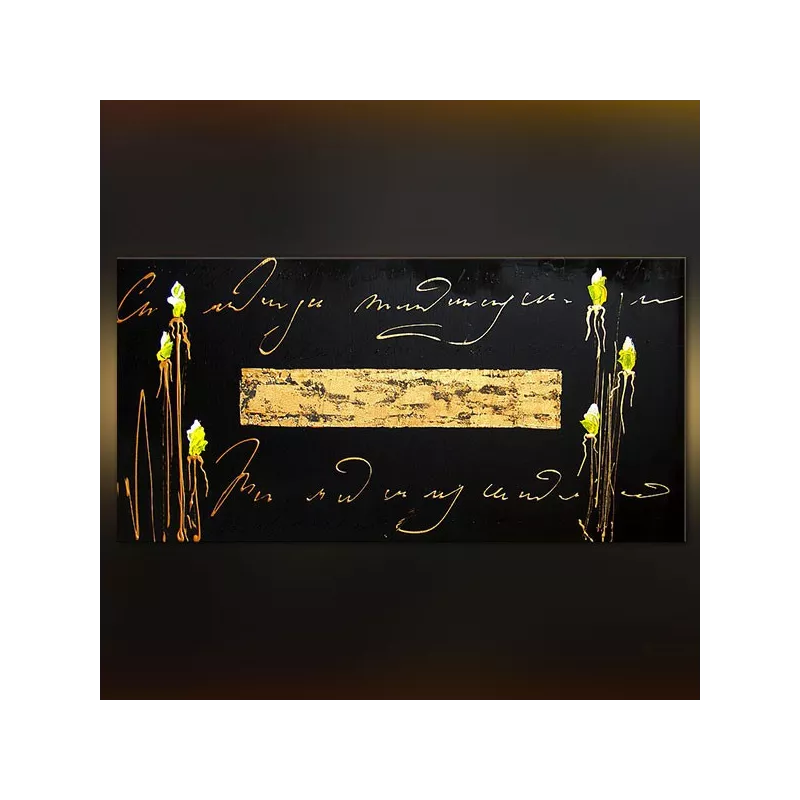Gouden letters en leisteen achtergrond met bloem