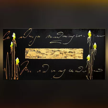 Gouden letters en leisteen achtergrond met bloem