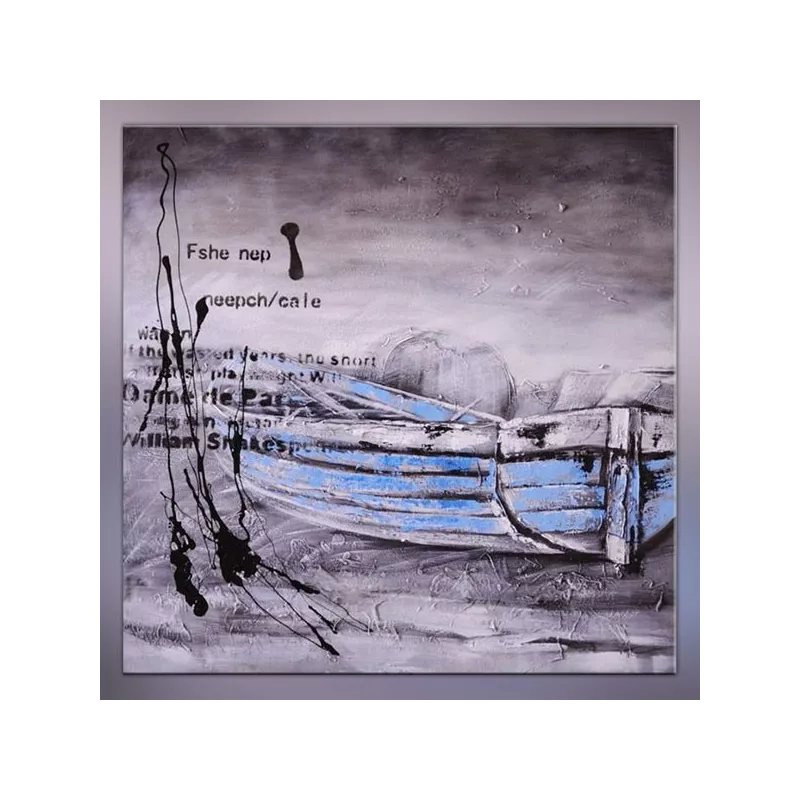 Blauwe marineverf, roeiboot op zee