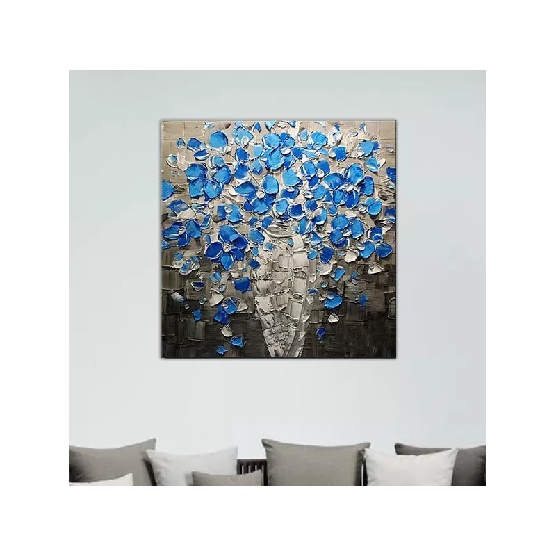 Schilderij van blauwe bloemen