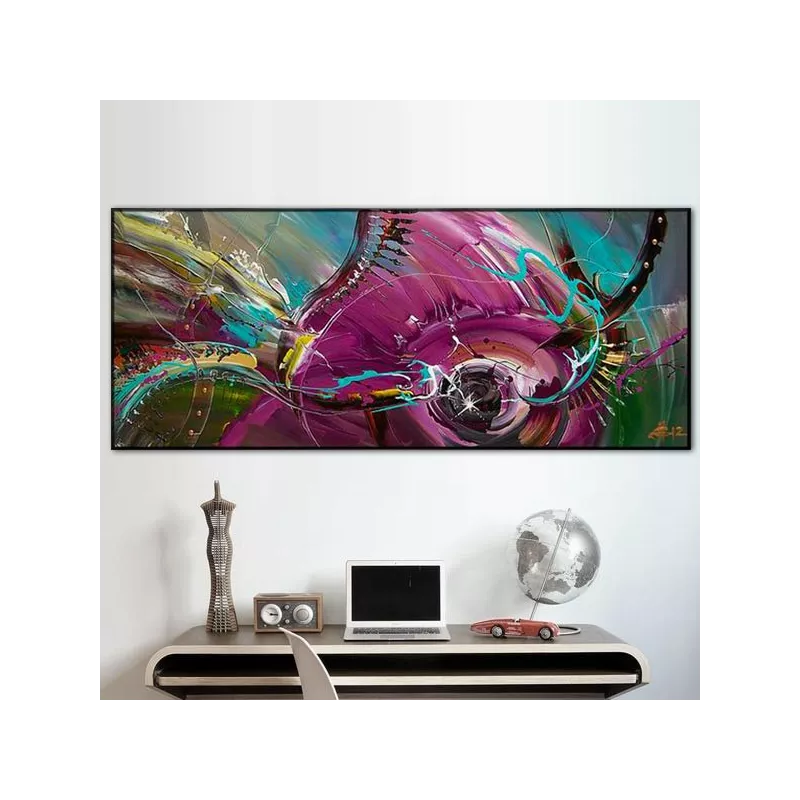 Abstract schilderij van een vis, 60x90 cm.