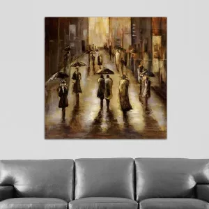 Hedendaags schilderij regen op de stad 101 x 101