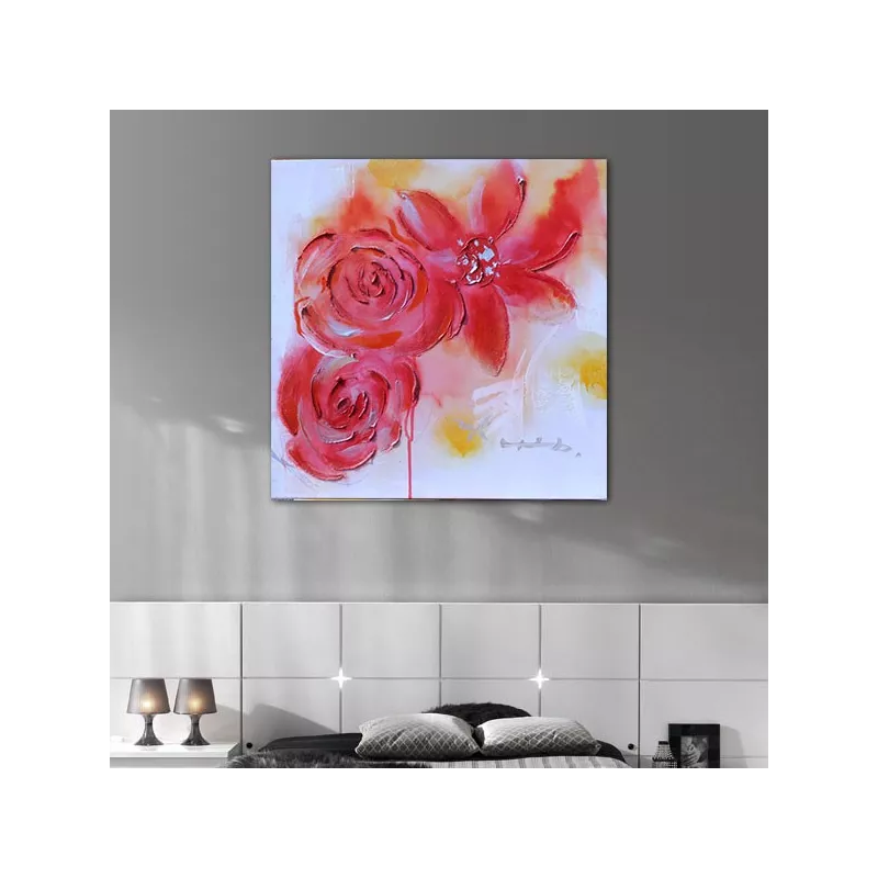 Vierkant schilderij rode bloemen 60x60 cm
