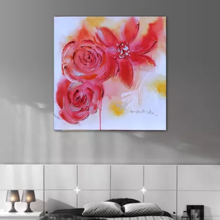 Vierkant schilderij rode bloemen 60x60 cm