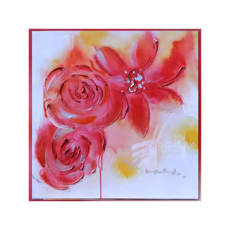 Vierkant schilderij rode bloemen 60x60 cm