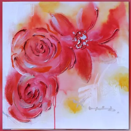 Vierkant schilderij rode bloemen 60x60 cm