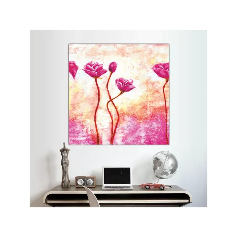 Roos vierkant schilderij, 60x60 cm