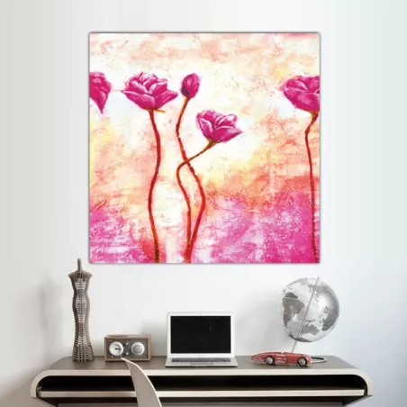 Roos vierkant schilderij, 60x60 cm