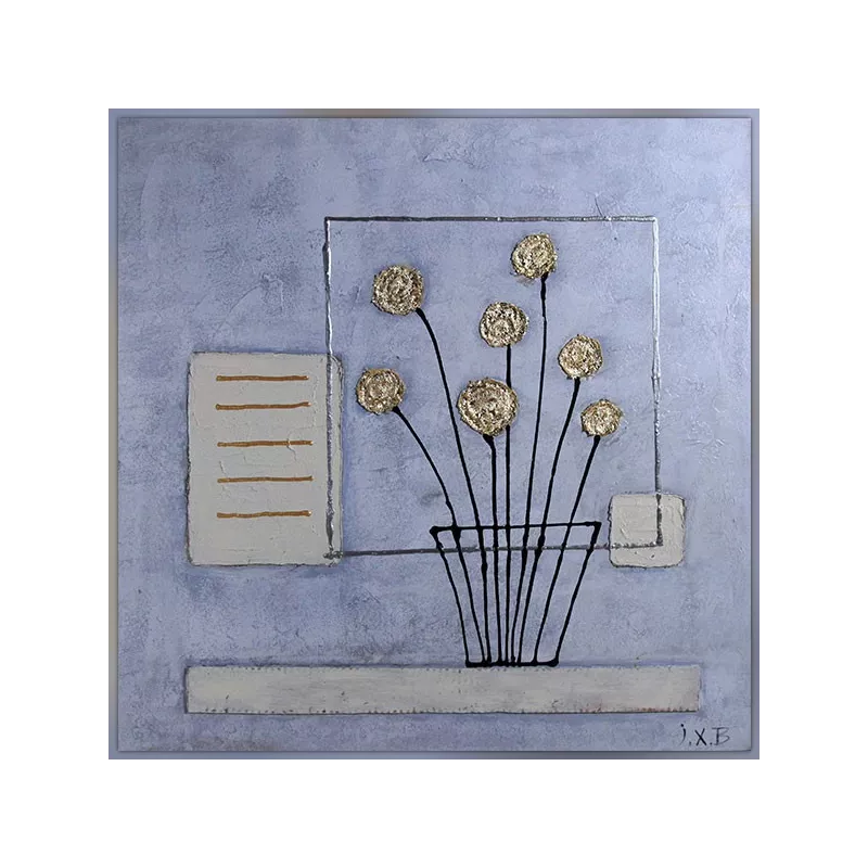 Gouden bloemstuk met venster, 60x60 cm