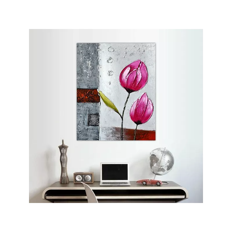 Bloemenschilderij, gekleurde tulpen