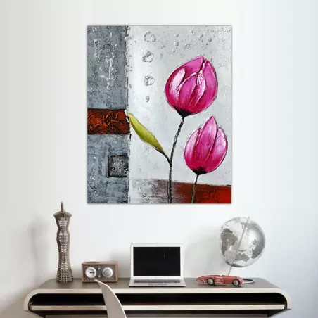 Bloemenschilderij, gekleurde tulpen