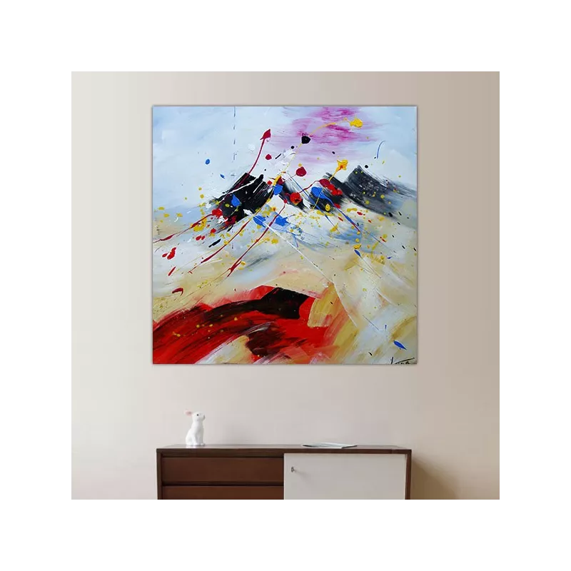 Vierkant bergschilderij, naïeve compositie 60x60cm