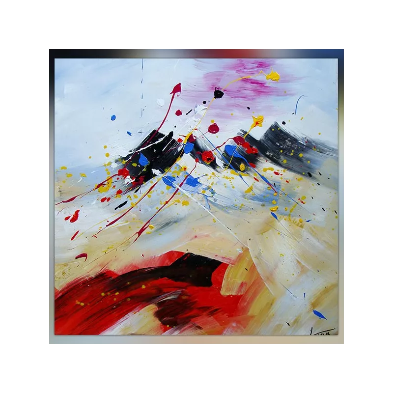 Vierkant bergschilderij, naïeve compositie 60x60cm