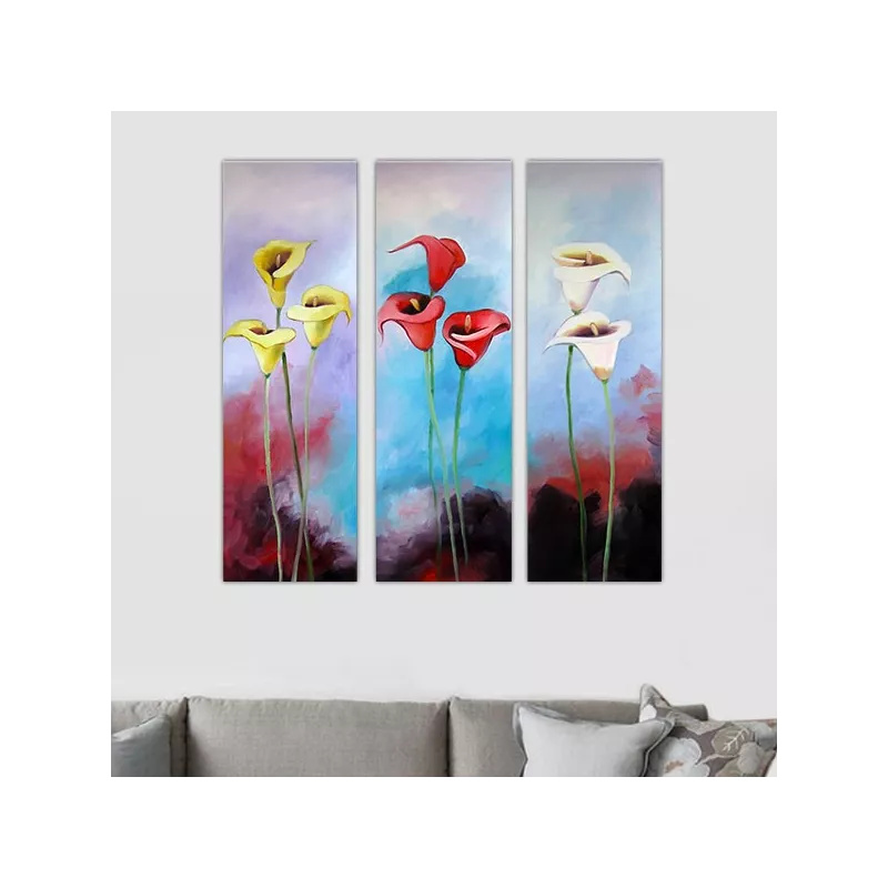 Exotisch bloemendrieluik, 3 beschilderde panelen
