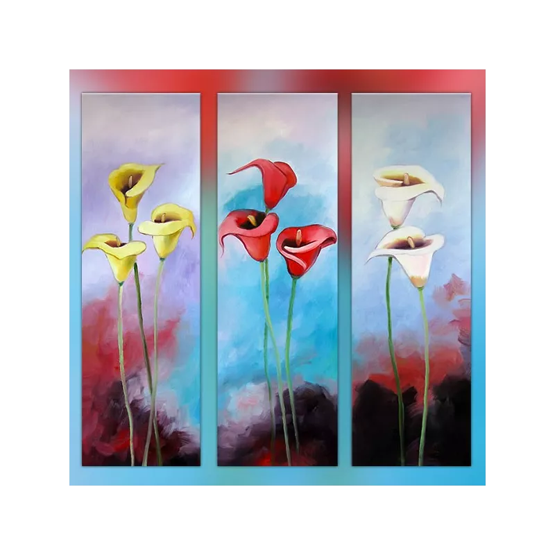 Exotisch bloemendrieluik, 3 beschilderde panelen