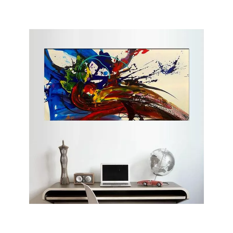 Kleurenschilderij met gestileerde pauw 60x90 cm