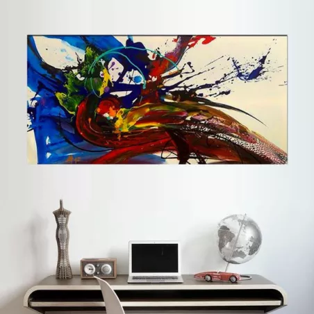 Kleurenschilderij met gestileerde pauw 60x90 cm