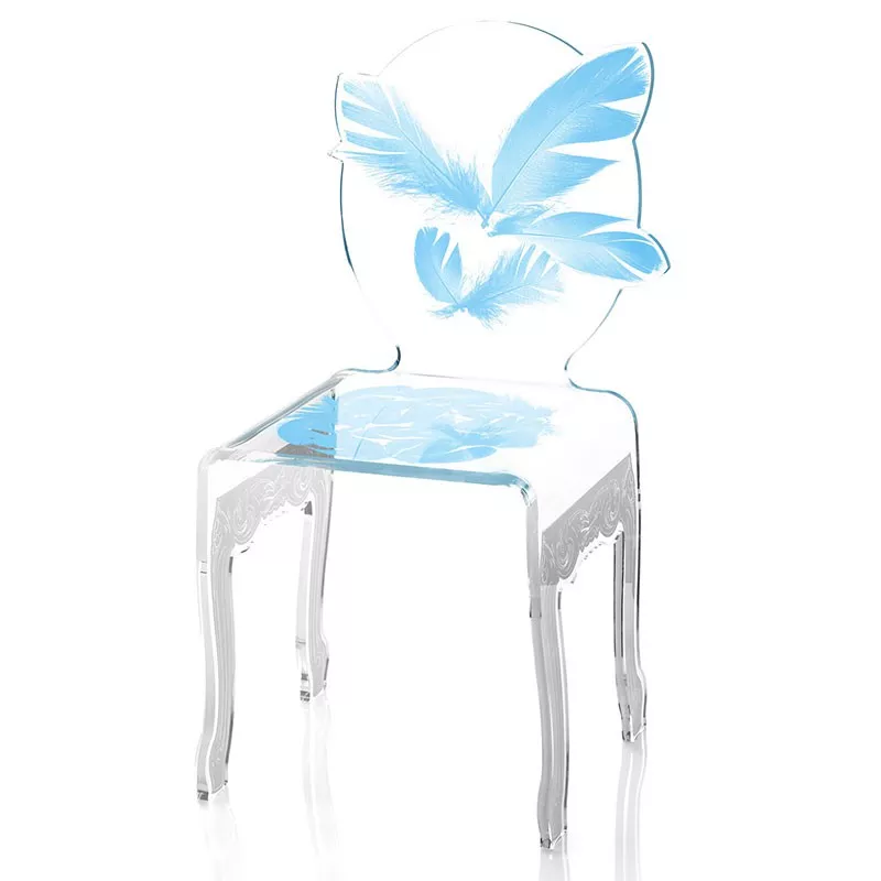 Plexiglas veren stoel Kleur Blauw Optie zwarte voeten