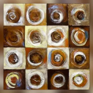 Abstract schilderij dambord en cirkels 1 m x 1 m