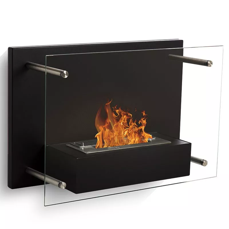 FireGlass ethanol haard, glazen wand Kleur Zwart