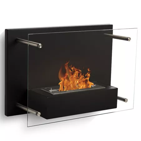 FireGlass ethanol haard, glazen wand Kleur Zwart