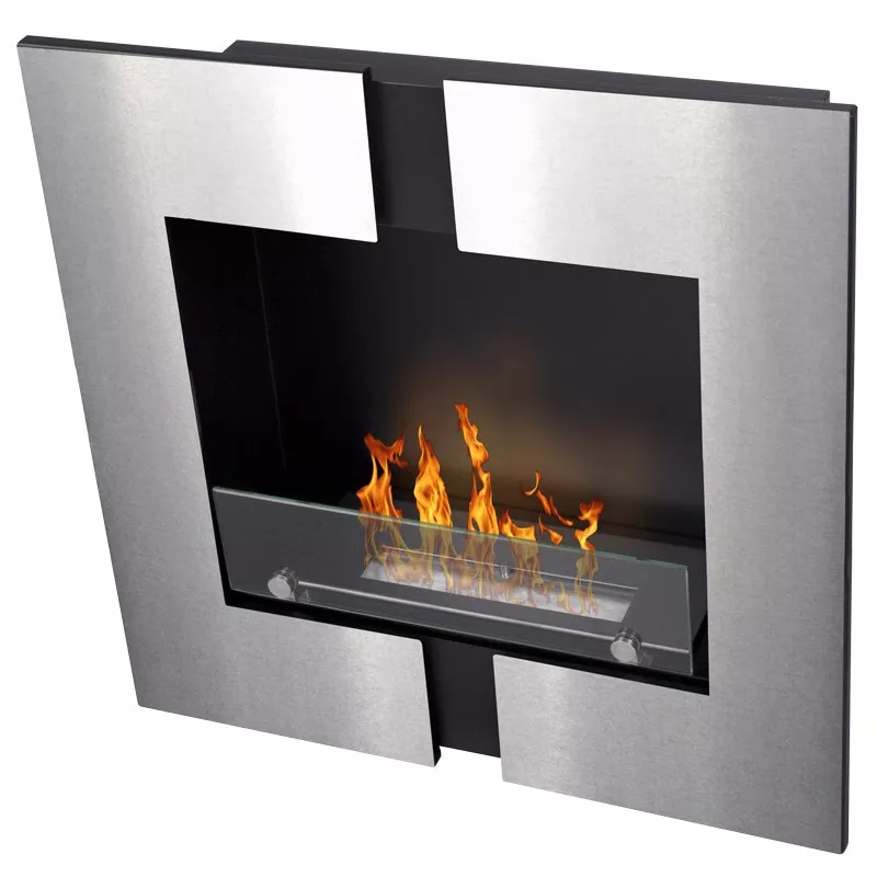 Duo wandhaard bio-ethanol, 60 x 60 x 20cm Kleur Geborsteld roestvrij staal