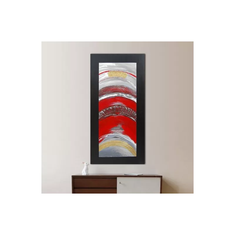Abstracte rode verf en metaal, 120 x 60 x 4 cm