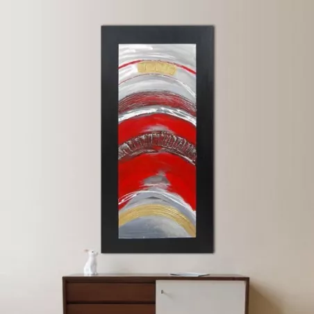 Abstracte rode verf en metaal, 120 x 60 x 4 cm