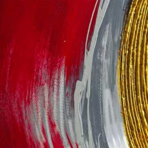 Abstracte rode verf en metaal, 120 x 60 x 4 cm