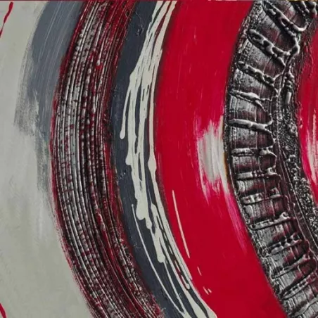 Abstracte rode verf en metaal, 120 x 60 x 4 cm