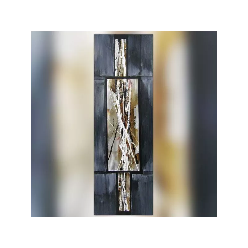 Abstracte compositie in muisgrijs en metaal, 40 x 120cm
