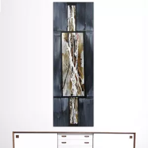 Abstracte compositie in muisgrijs en metaal, 40 x 120cm