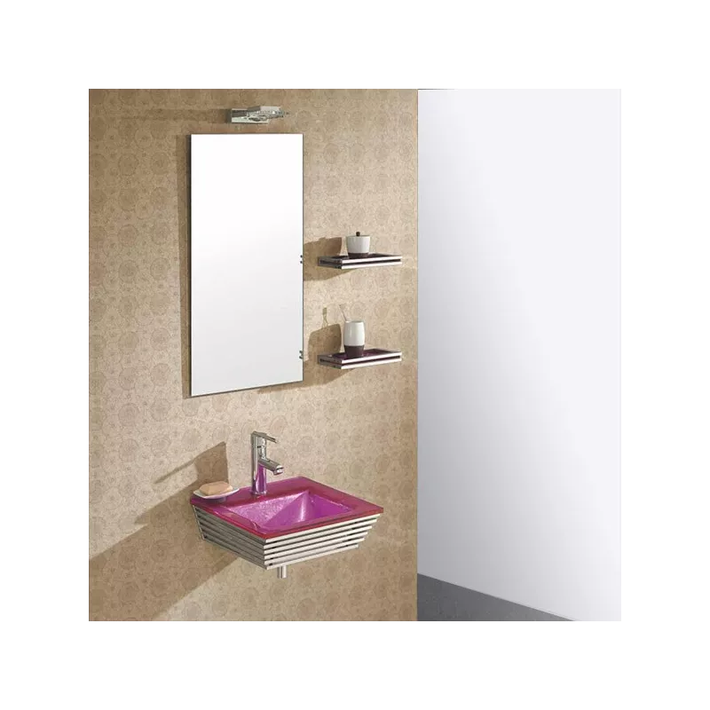 Roze glazen wastafel en Bubble badkamerset Kleur Roze