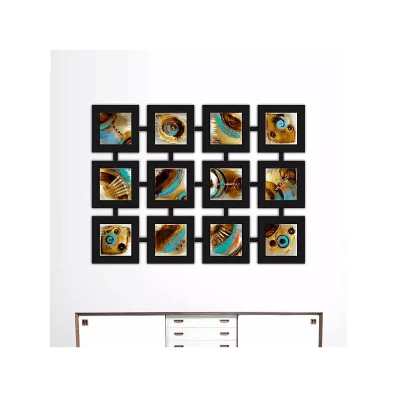 Hedendaags schilderij, 12 gekoppelde lijsten, 135x100 cm