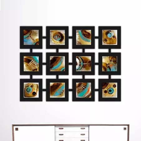 Hedendaags schilderij, 12 gekoppelde lijsten, 135x100 cm