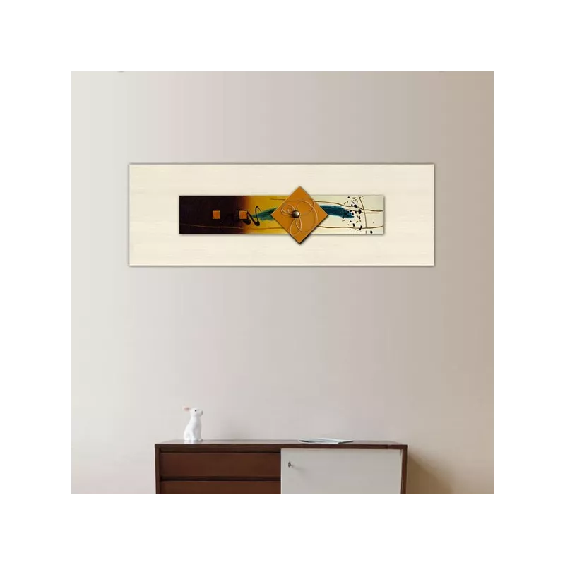 Geel abstract schilderij en glascollage