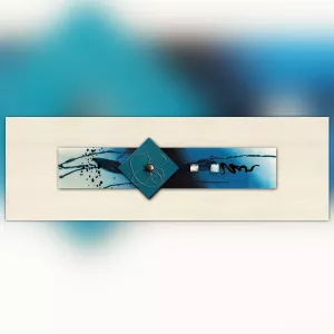 Blauw glazen schilderij, 120 x 40 x 7 cm