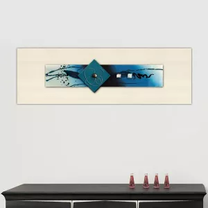 Blauw glazen schilderij, 120 x 40 x 7 cm
