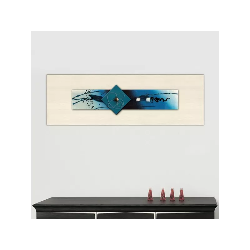 Blauw glazen schilderij, 120 x 40 x 7 cm