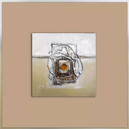 Bruin en beige abstracte compositie, 40x40cm