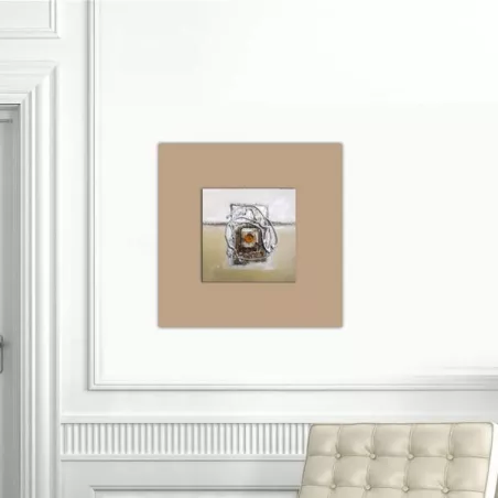 Bruin en beige abstracte compositie, 40x40cm