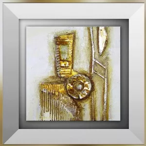 Abstract schilderij in goud en karton, 45 x 45cm